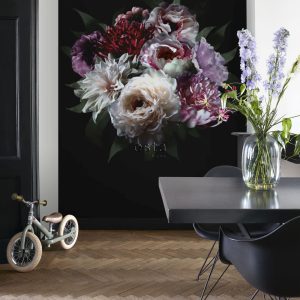 ESTAhome fotobehang bloemstilleven multicolor op zwart – 200 x 279 cm