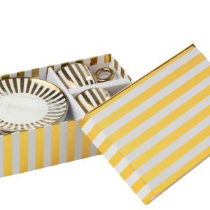 J-Line kopje + schoteltje Gestrepen – porselein – goud/wit – small – d