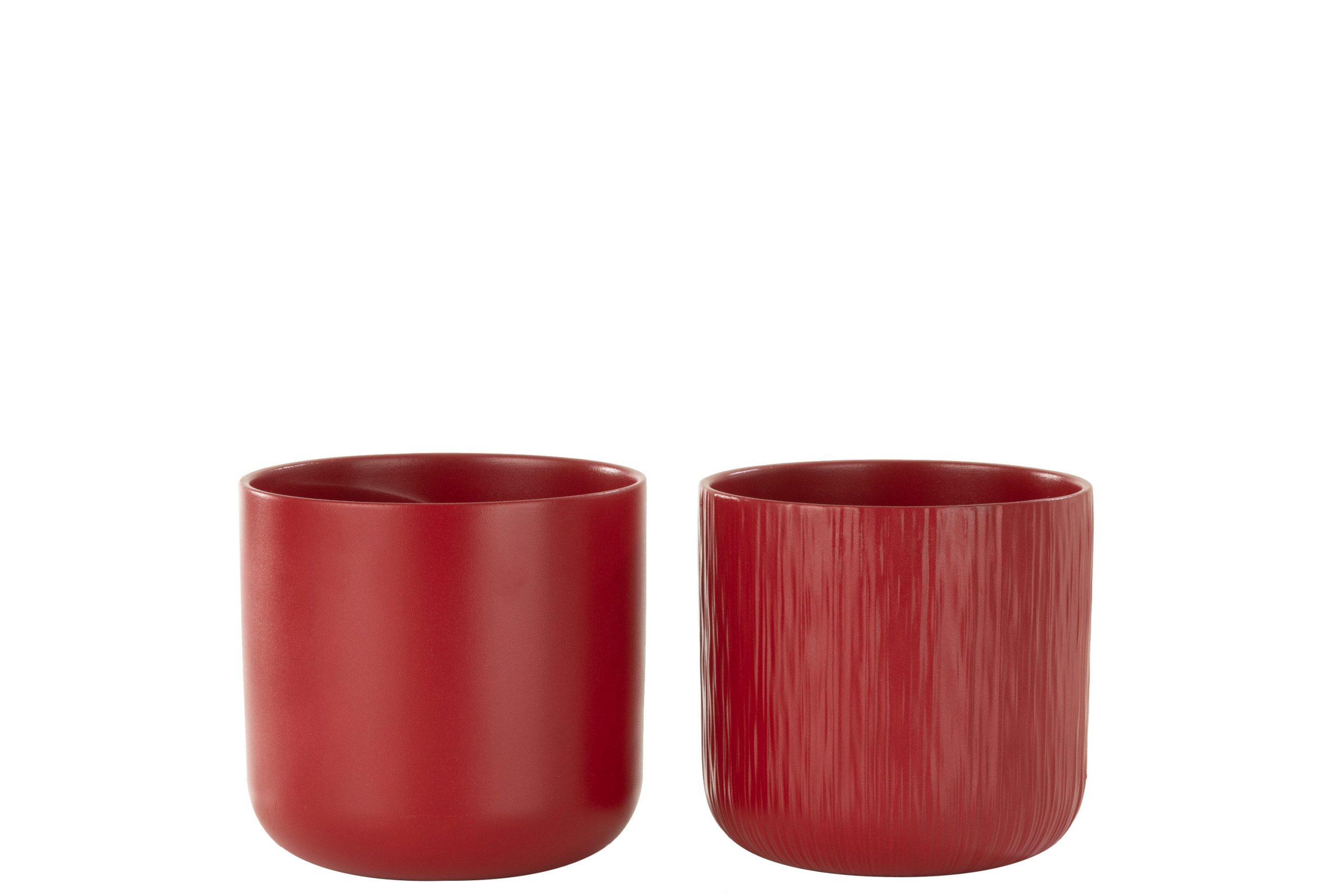 J-Line bloempot Gen - keramiek - rood - large - 2 stuks - Ø 18.5 cm