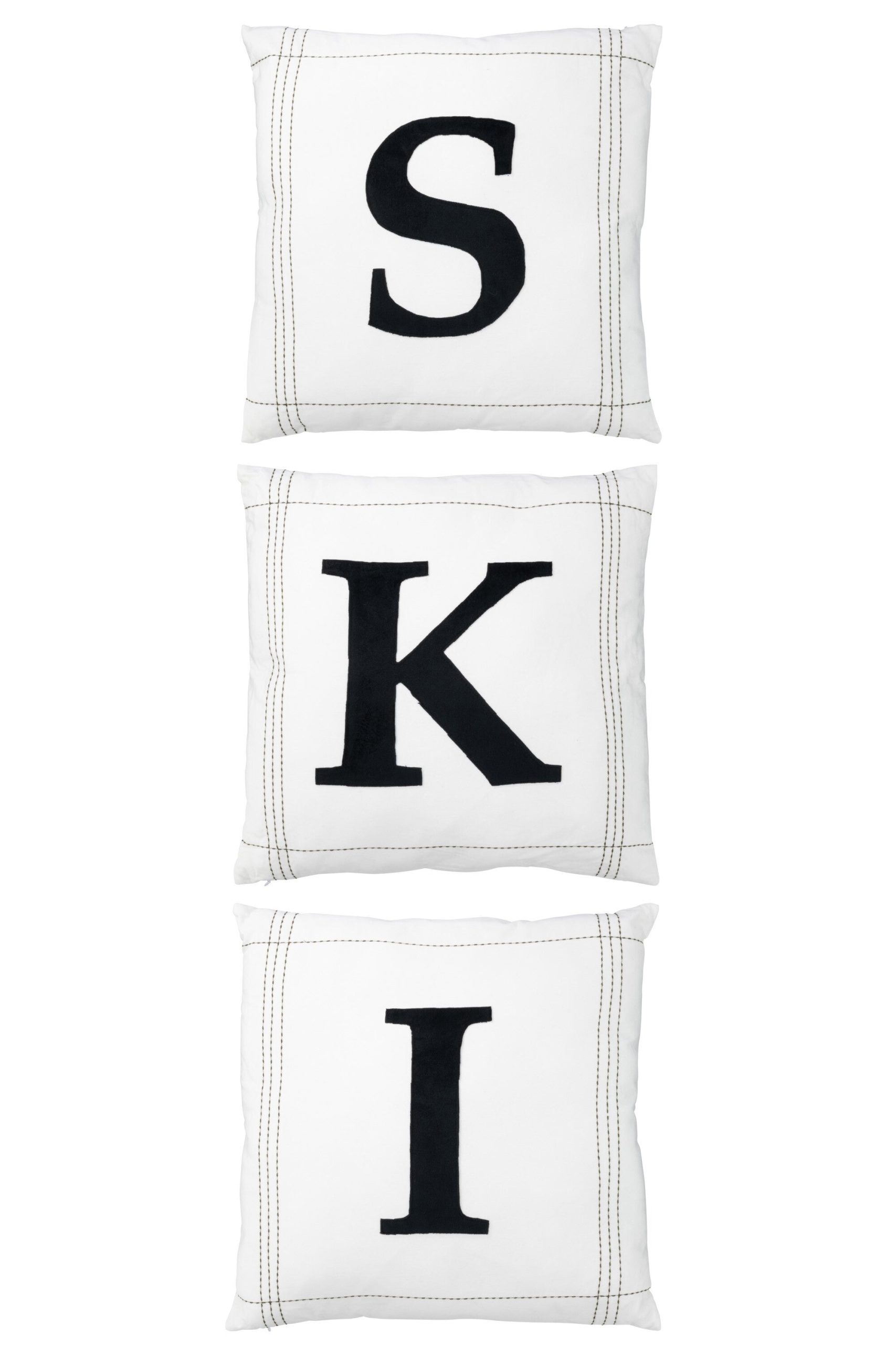 J-Line kussen S-K-I - katoen - wit - 3 stuks