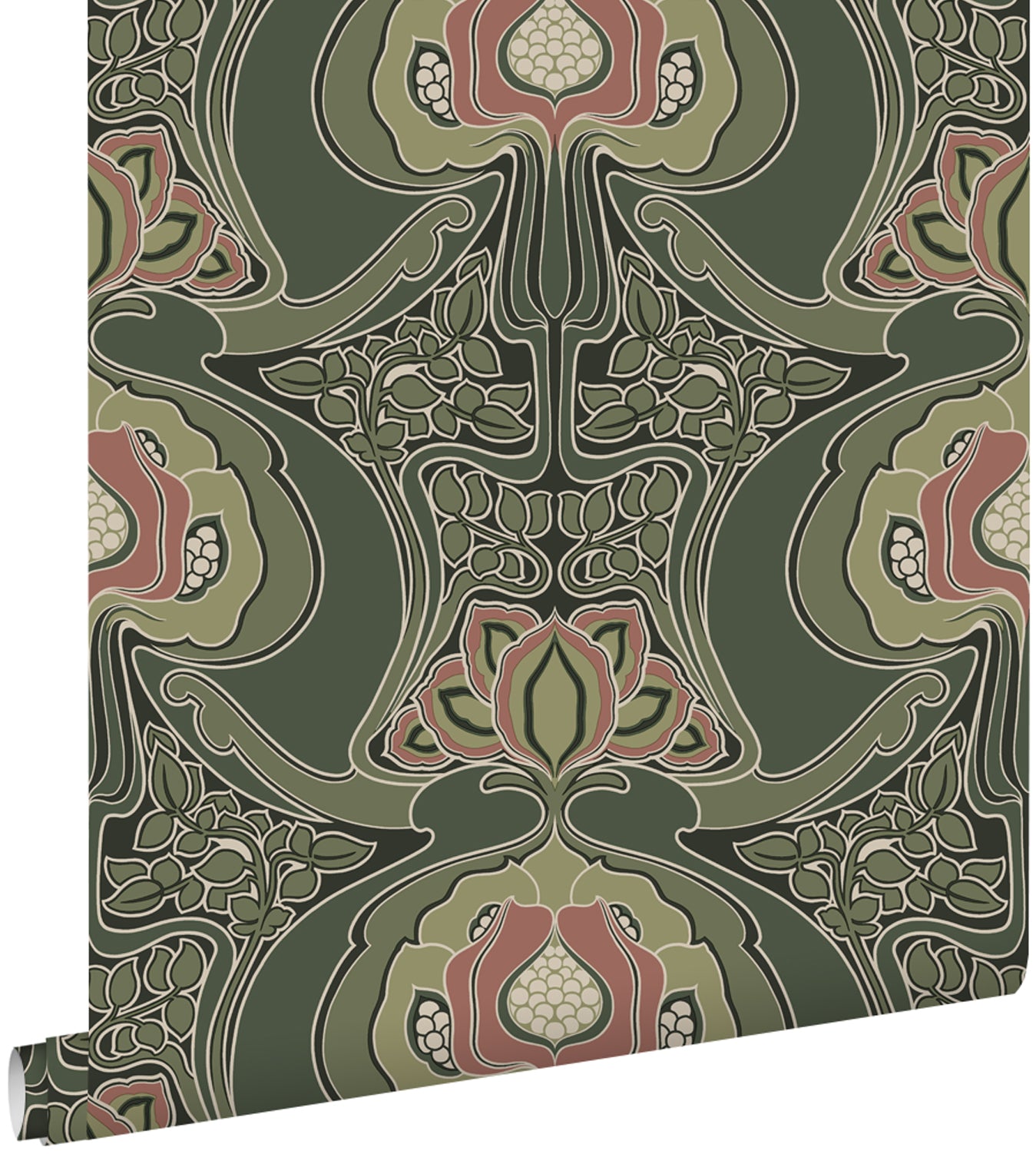 ESTAhome behang vintage bloemen in art nouveau stijl donkergroen - 53