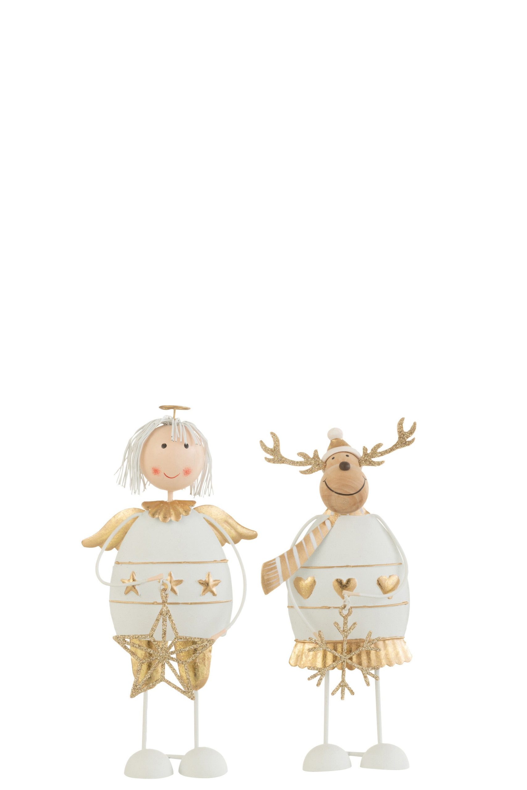 J-Line kerstfiguur Engel/Rendier - metaal - wit/goud - small - 2 stuks