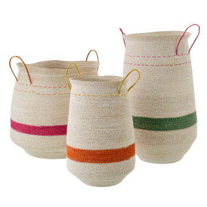 J-Line mand Met Handvat Gestreept – zeegras – mix – set van 3 J-Line mand Met Handvat Gestreept – zeegras – mix – set van 3