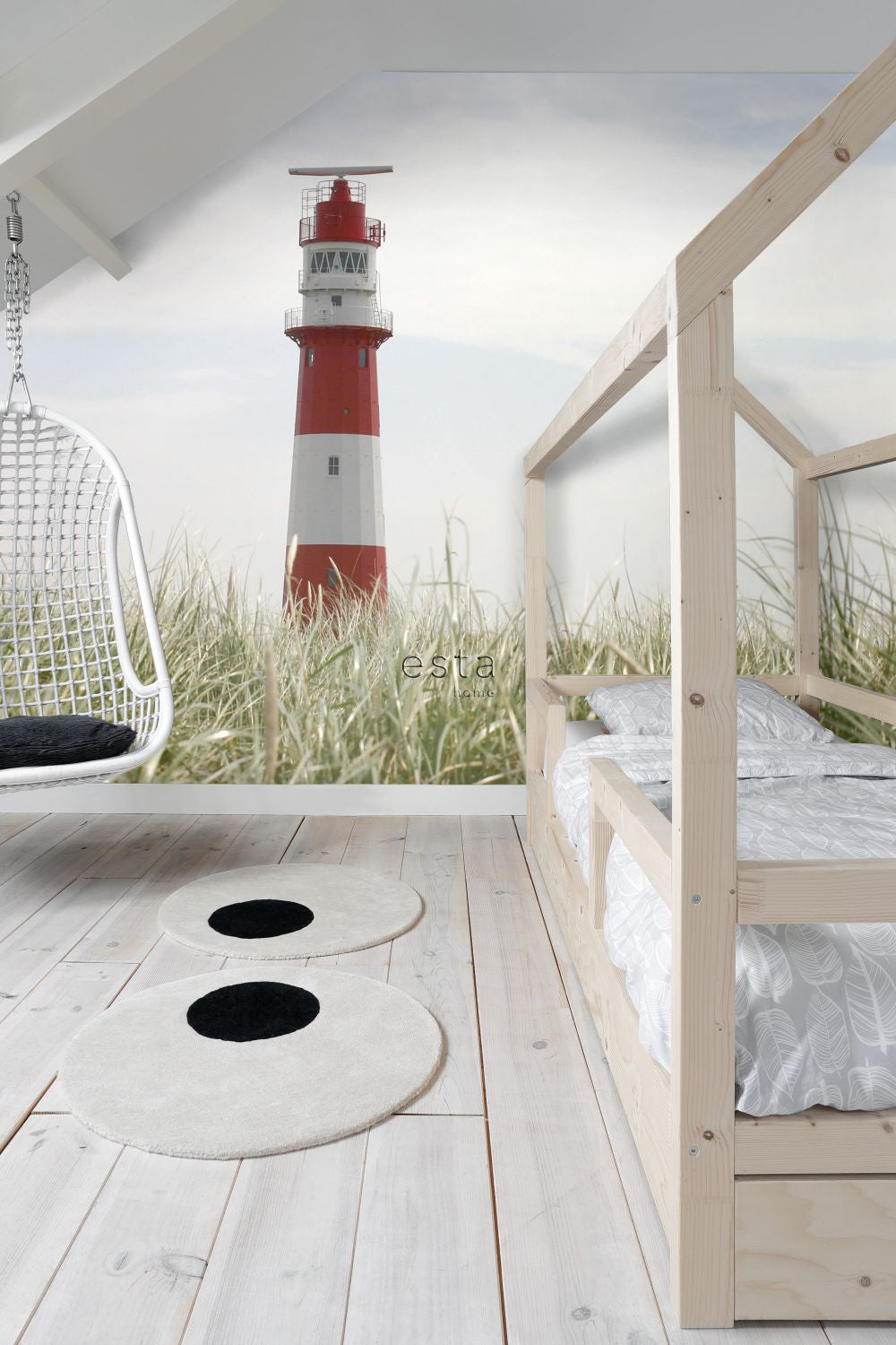 ESTAhome fotobehang vuurtoren rood, wit en groen - 372 x 270 cm - 1564