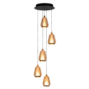 Highlight hanglamp Tromba – 5 lichts – 30 x 155 cm – amber zwart