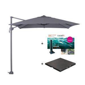 Zweefparasol Hawaii S – met voet en hoes – Donkergrijs – 250 x 250 cm Zweefparasol Hawaii S – met voet en hoes – Donkergrijs – 250 x 250 cm