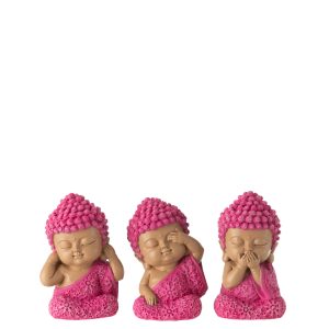 J-Line figuur Monnik Horen/Zien/Zwijgen – polyresin – roze – 3 stuks