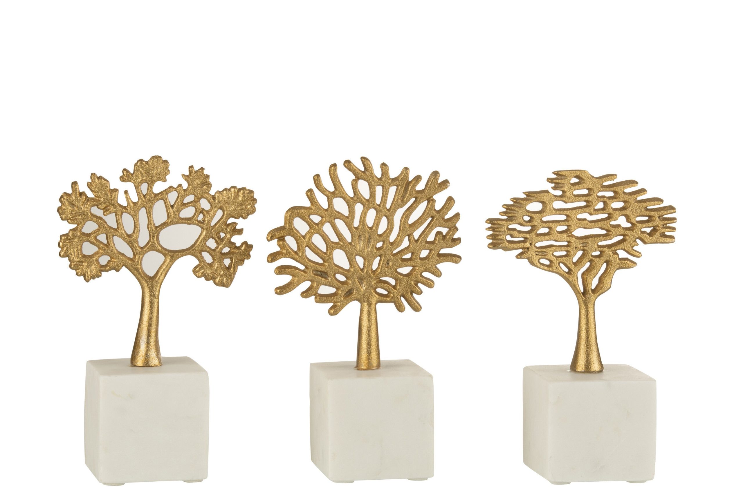J-Line decoratie Boom Op Voet - aluminium/marmer - goud/wit - 3 stuks