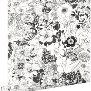 ESTAhome behang bloemen zwart en wit – 53 cm x 10.05 m – 138503
