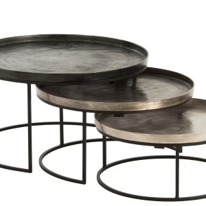J-Line bijzettafel Rond – aluminium – zwart/mix – set van 3