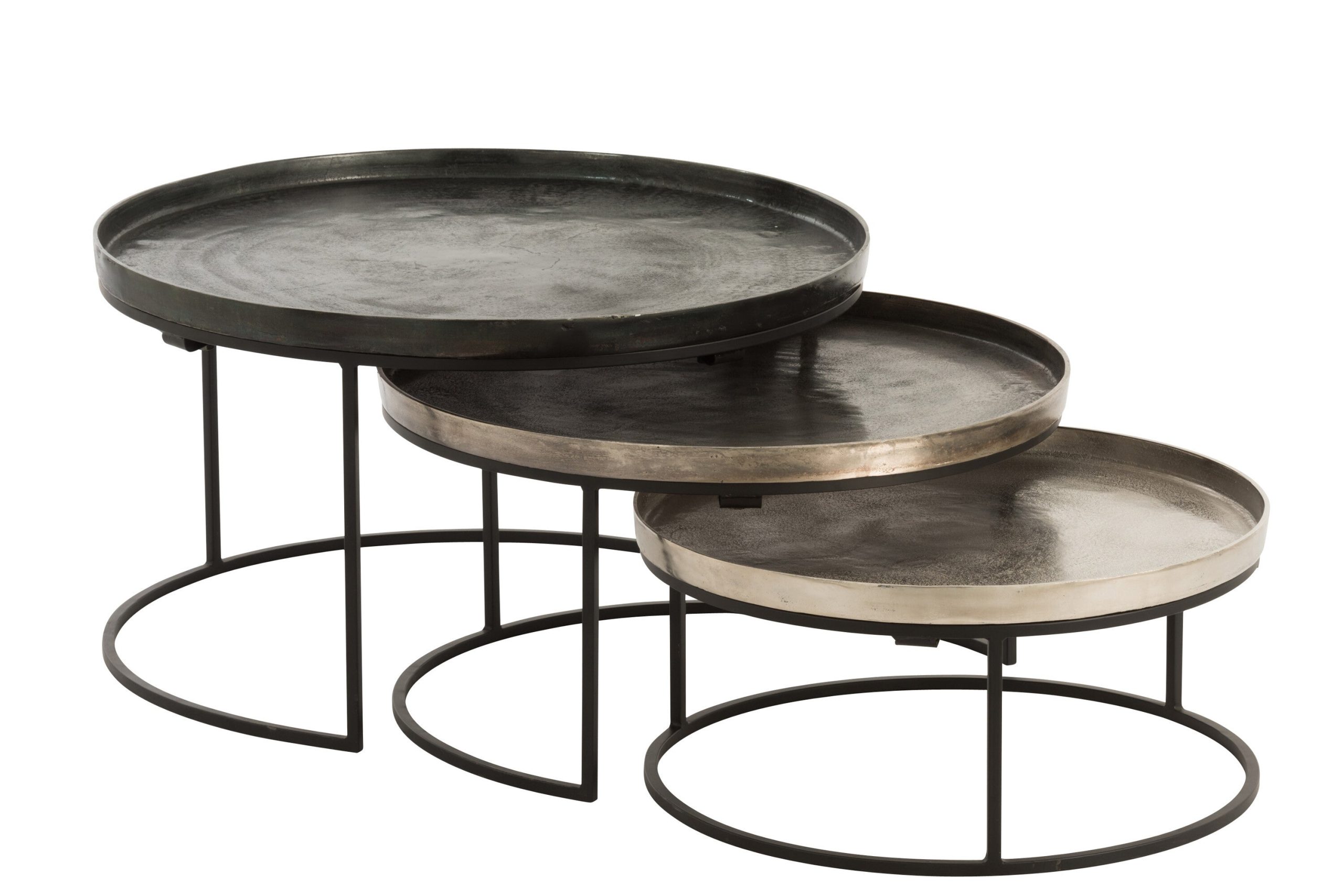 J-Line bijzettafel Rond - aluminium - zwart/mix - set van 3