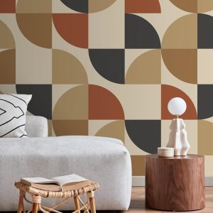 ESTAhome fotobehang geometrische vormen beige, terracotta en antraciet ESTAhome fotobehang geometrische vormen beige, terracotta en antraciet