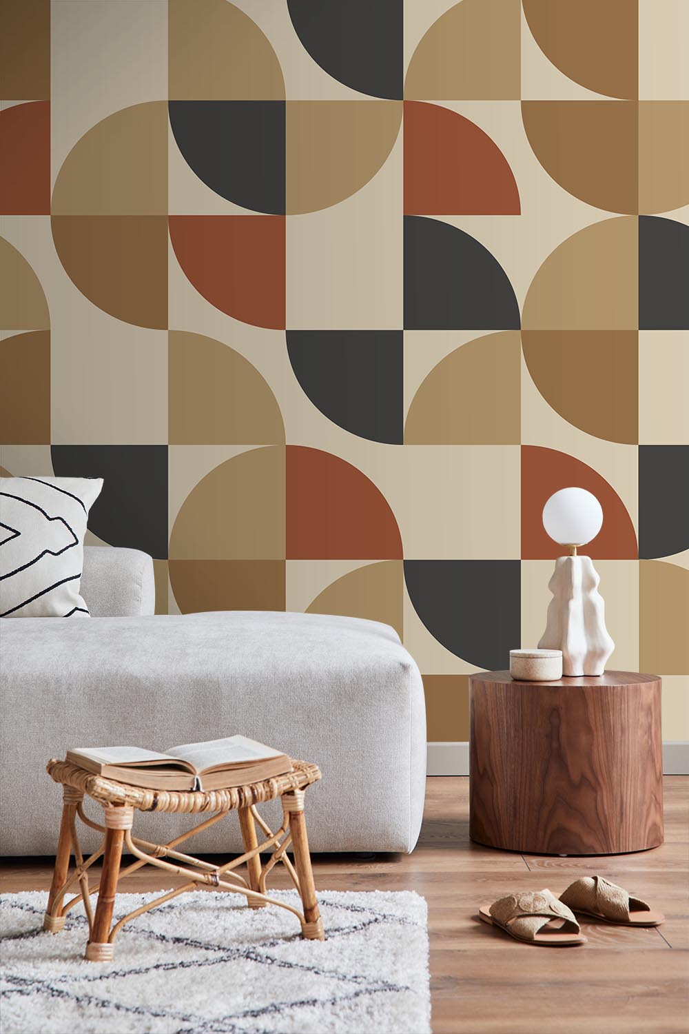 ESTAhome fotobehang geometrische vormen beige, terracotta en antraciet