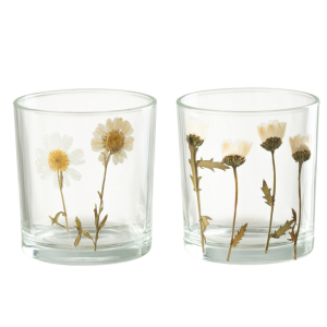 J-Line windlicht Bloem Madeliefje – glas – mix – small – 2 stuks