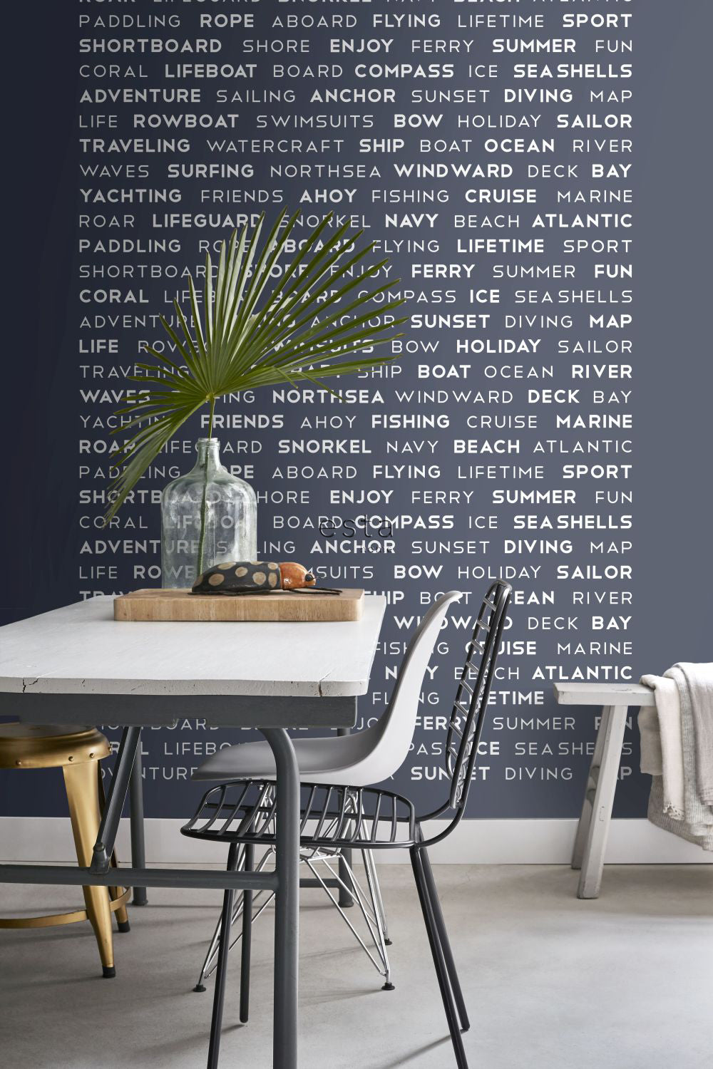 ESTAhome fotobehang maritieme teksten blauw - 186 x 279 cm - 158845