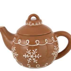 J-Line theepot Cookie Dolomiet – keramiek – bruin/wit