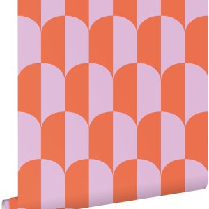 ESTAhome behang art deco bogen lila paars en oranje – 53 cm x 10.05 m