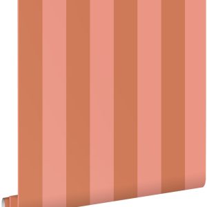 ESTAhome behang strepen terracotta en perzik roze – 53 cm x 10.05 m – ESTAhome behang strepen terracotta en perzik roze – 53 cm x 10.05 m –