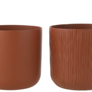 J-Line bloempot Gen – keramiek – bruin – XXL – 2 stuks – Ø 26.5 cm