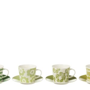 J-Line kop + schoteltje – keramiek – groen – large – giftbox – 4 stuks
