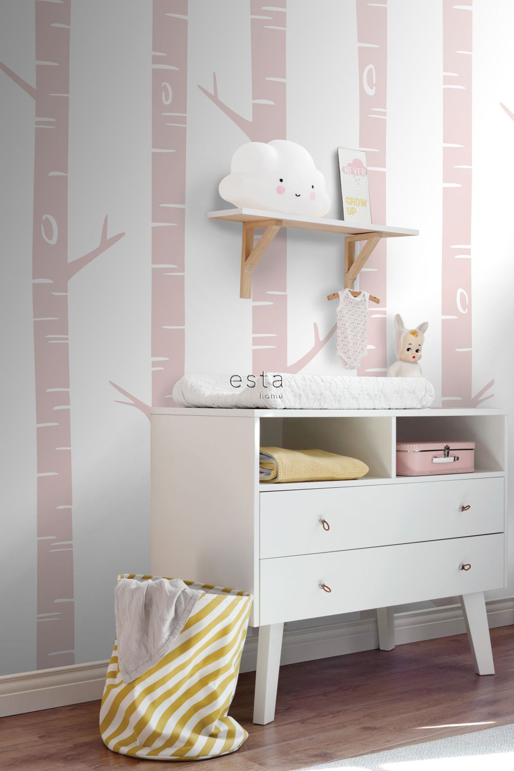 ESTAhome fotobehang berken boomstammen zacht roze - 150 x 279 cm - 158