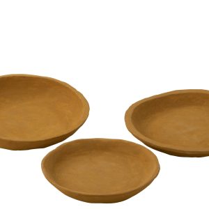 J-Line schaal – papier maché – geel – set van 3 J-Line schaal – papier maché – geel – set van 3