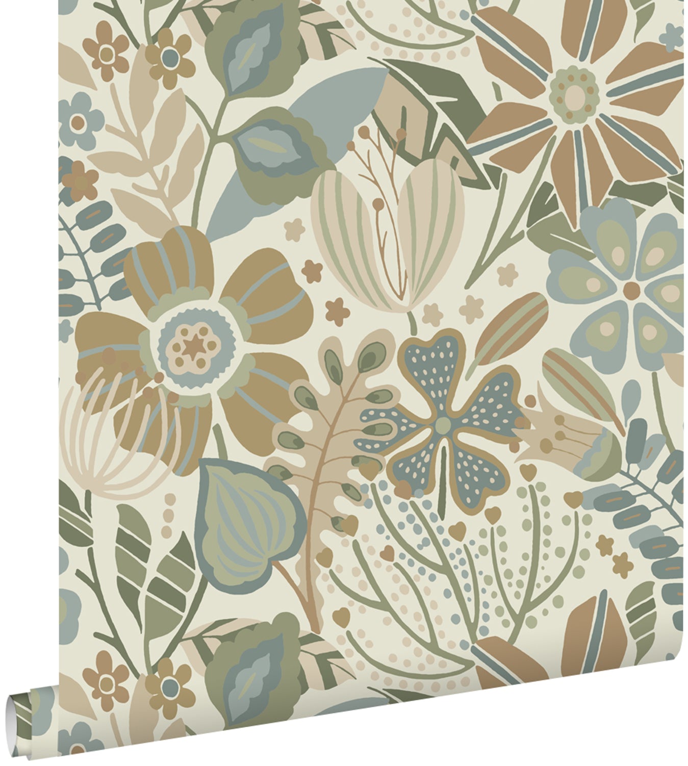 ESTAhome behang bloemmotief beige, blauw en groen - 53 cm x 10.05 m -
