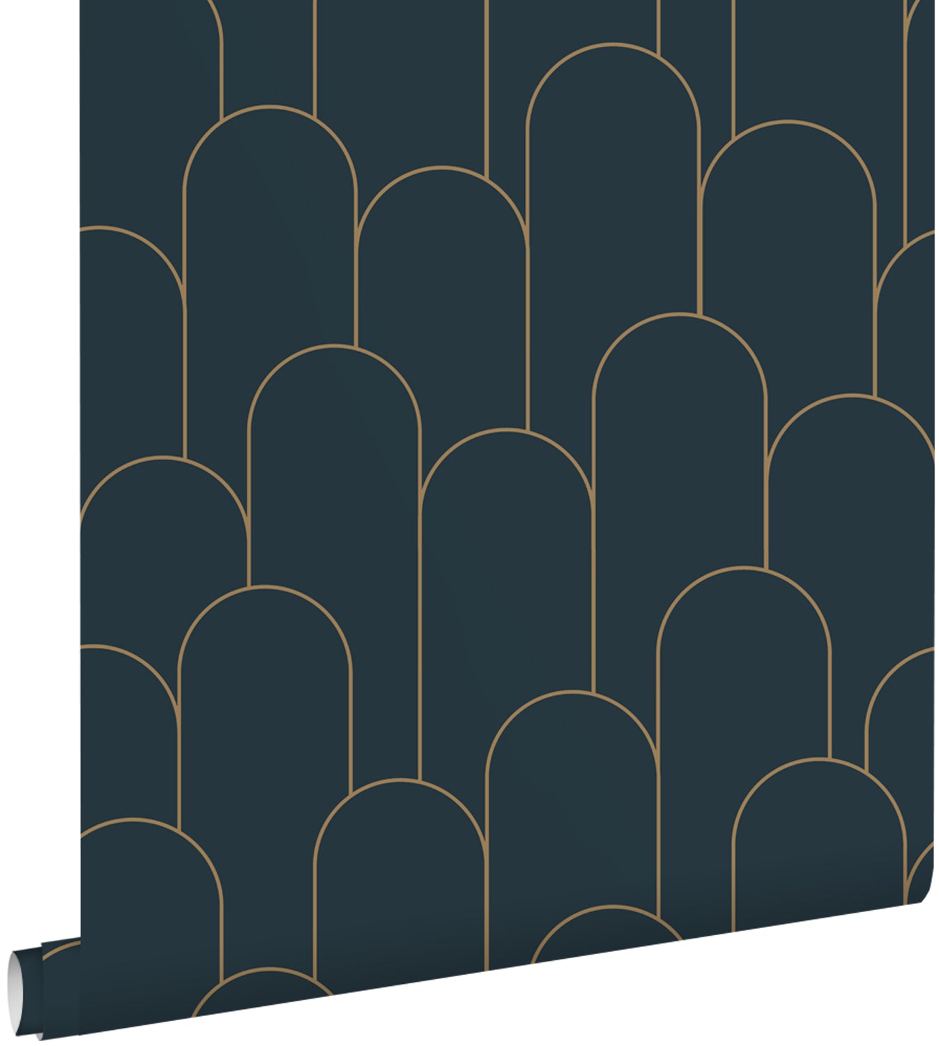ESTAhome behang art deco motief donkerblauw en goud - 53 cm x 10.05 m