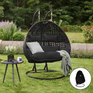 Home Deluxe Polyrotan Hangstoel TWIN Zwart Met Regenhoes