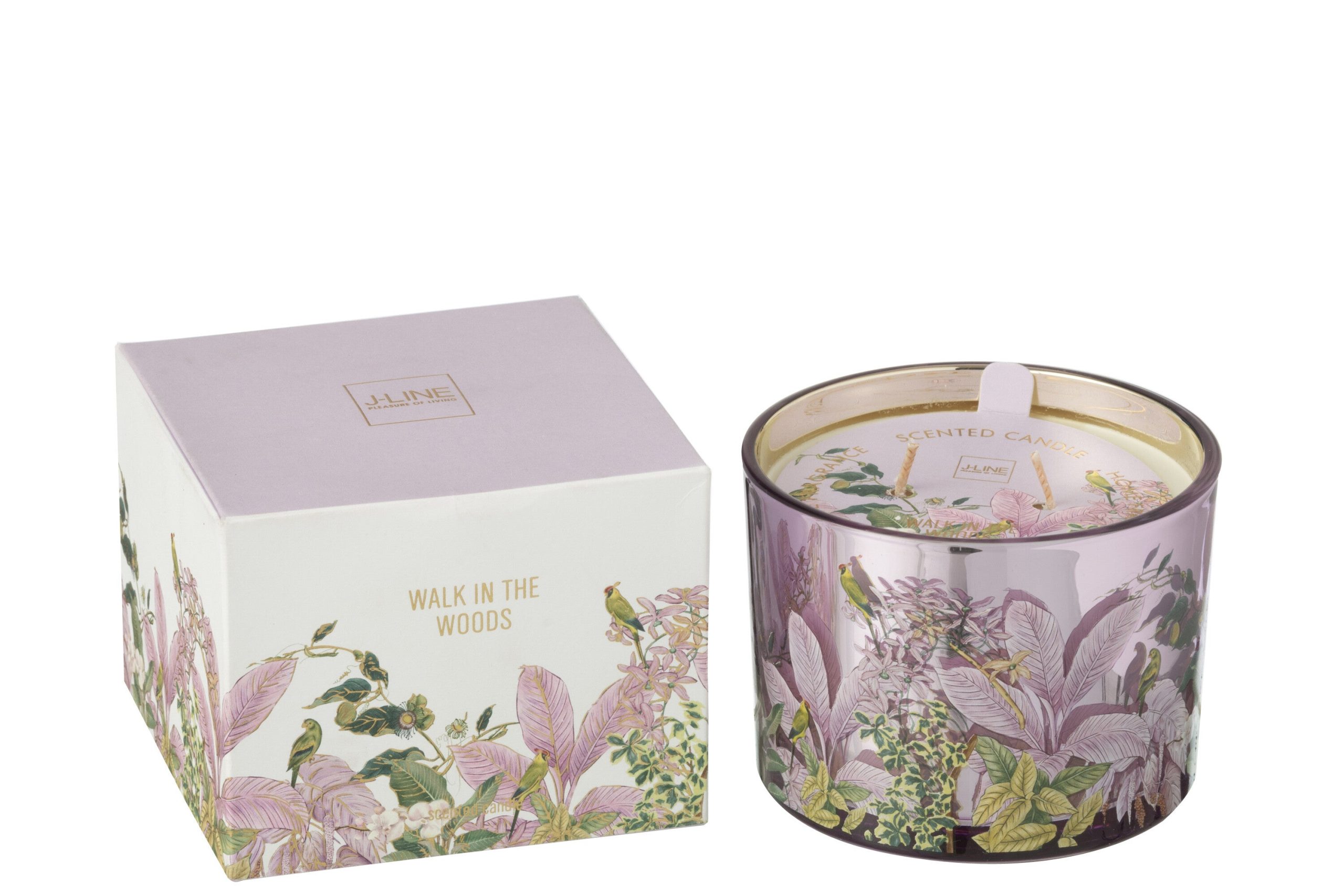 J-Line geurkaars Walk In The Woods - Mimosa & Rose - glas - roze - sma
