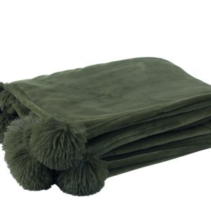 J-Line plaid Pompom – polyester – donkergroen – 170 x 130 cm J-Line plaid Pompom – polyester – donkergroen – 170 x 130 cm