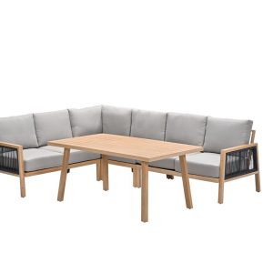Decala lounge-diningset -5-delig-aluminium-light teak look-desert sand