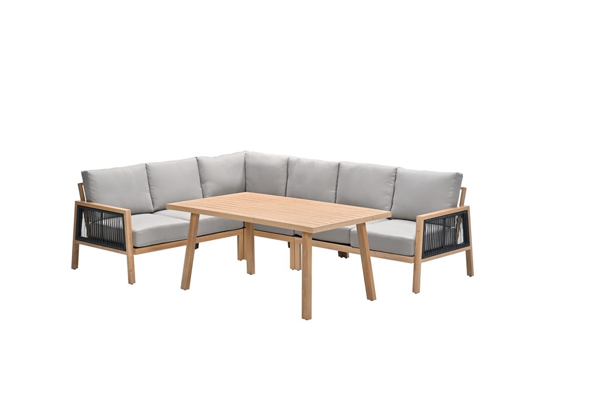 Decala lounge-diningset -5-delig-aluminium-light teak look-desert sand