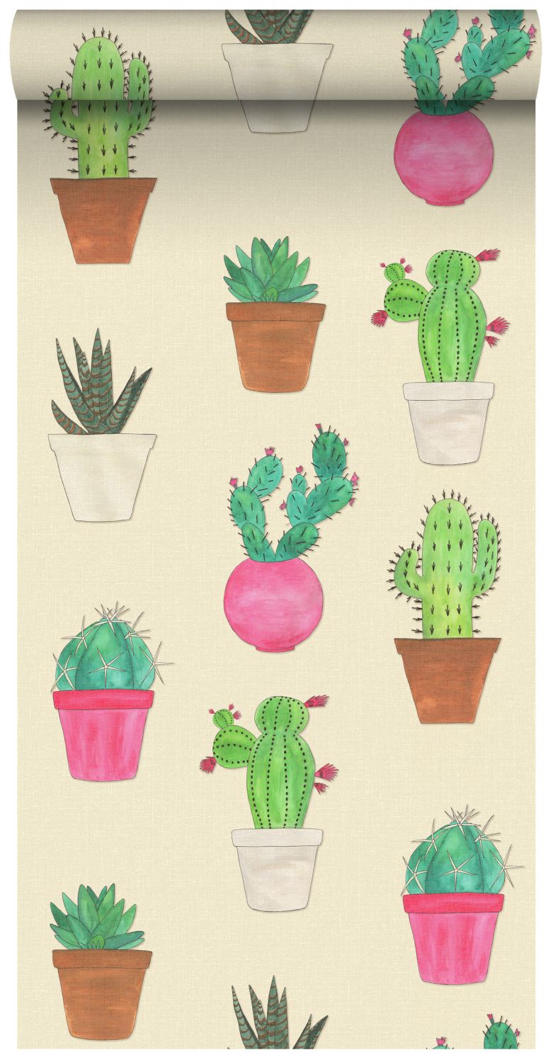 ESTAhome XXL behang cactussen groen, roze en beige - 50 x 900 cm - 158
