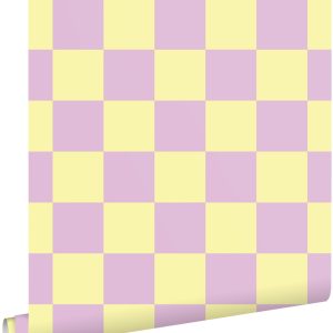 ESTAhome behang geblokt motief lila paars en geel – 53 cm x 10.05 m – ESTAhome behang geblokt motief lila paars en geel – 53 cm x 10.05 m –