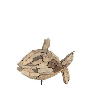 J-Line decoratie Vis Op Voet Stukken – hout – naturel – small