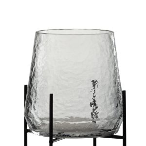 J-Line vaas Op Voet Oneffen – glas – transparant/zwart – small – Ø 19.