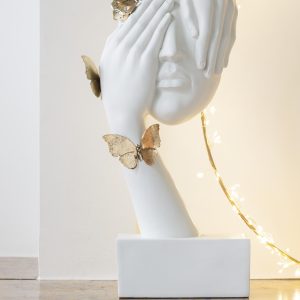 J-Line decoratie Gezicht Vlinders Staander – polyresin – wit/goud J-Line decoratie Gezicht Vlinders Staander – polyresin – wit/goud