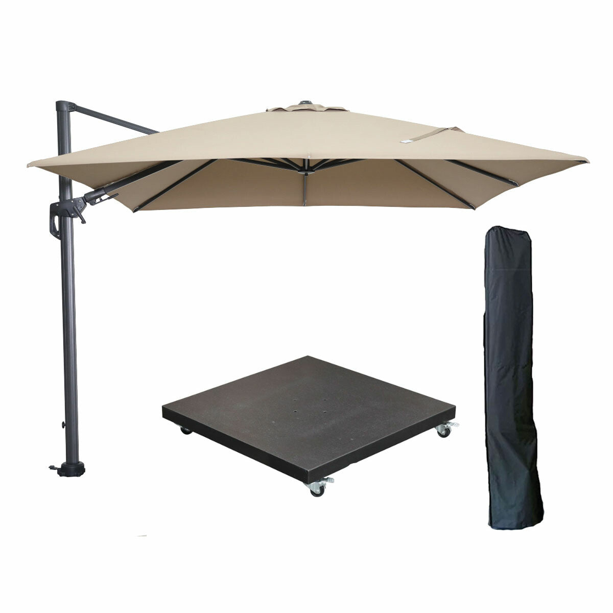 Garden Impressions zweefparasol Hawaii taupe kleur doek 3x3 m incl 90