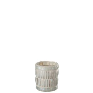 J-Line kaarshouder Mozaiek Rond – glas/cement – parelmoer/grijs – smal