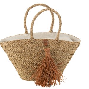 J-Line strandtas Kwasten – zeegras/raphia – naturel/bruin