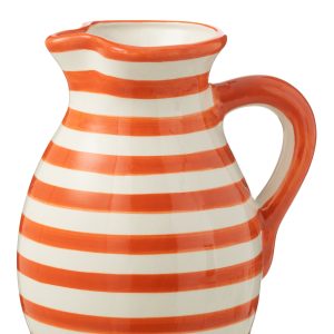 J-Line kruik Granada Stripes – keramiek – wit/oranje – large J-Line kruik Granada Stripes – keramiek – wit/oranje – large