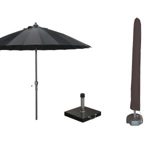Garden Impressions Manilla parasolset zwart met voet 30 kg en hoes Garden Impressions Manilla parasolset zwart met voet 30 kg en hoes