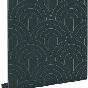 ESTAhome behang art deco motief donkerblauw – 53 cm x 10.05 m – 139743
