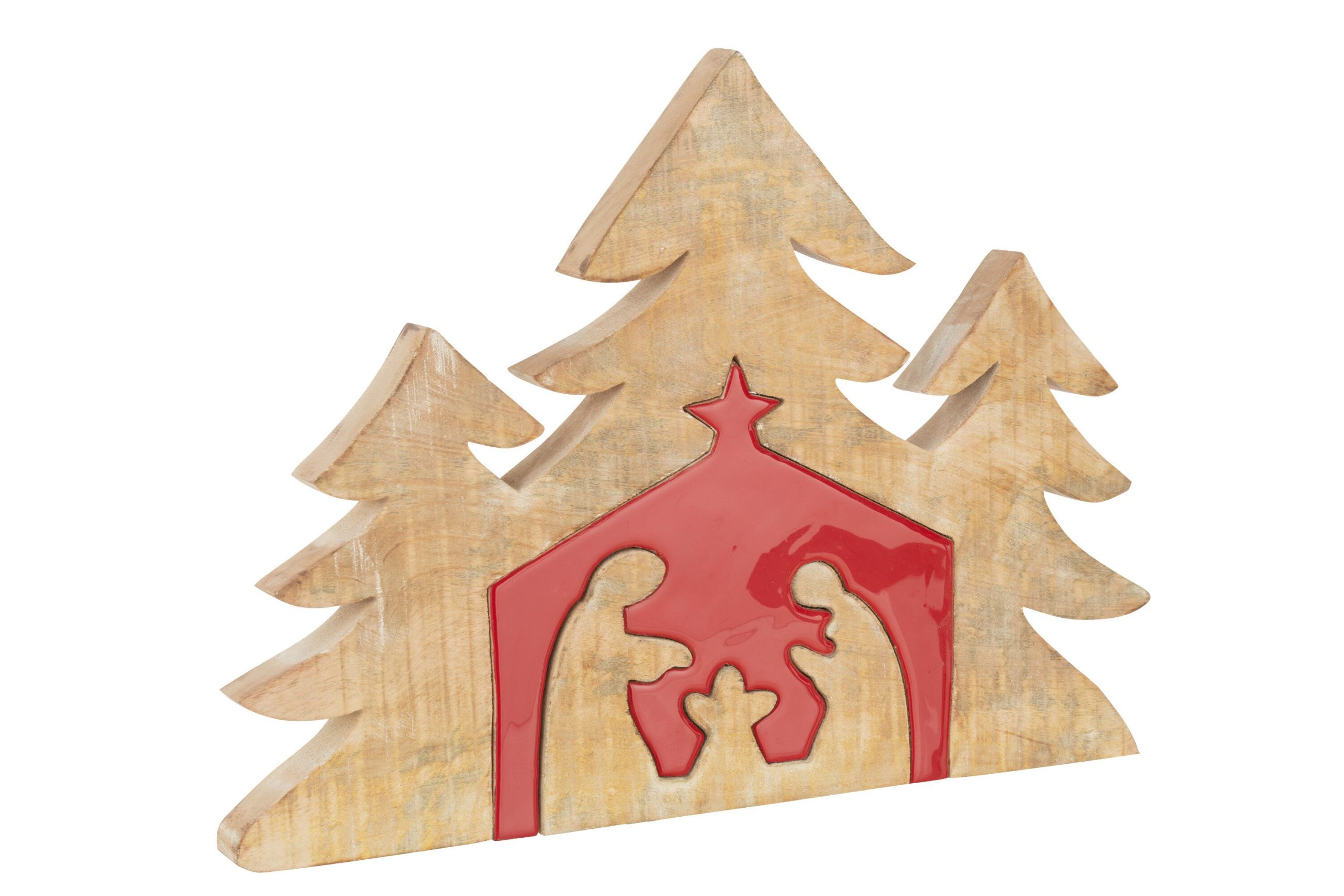 J-Line decoratie Kerststal Puzzel - hout - rood - large