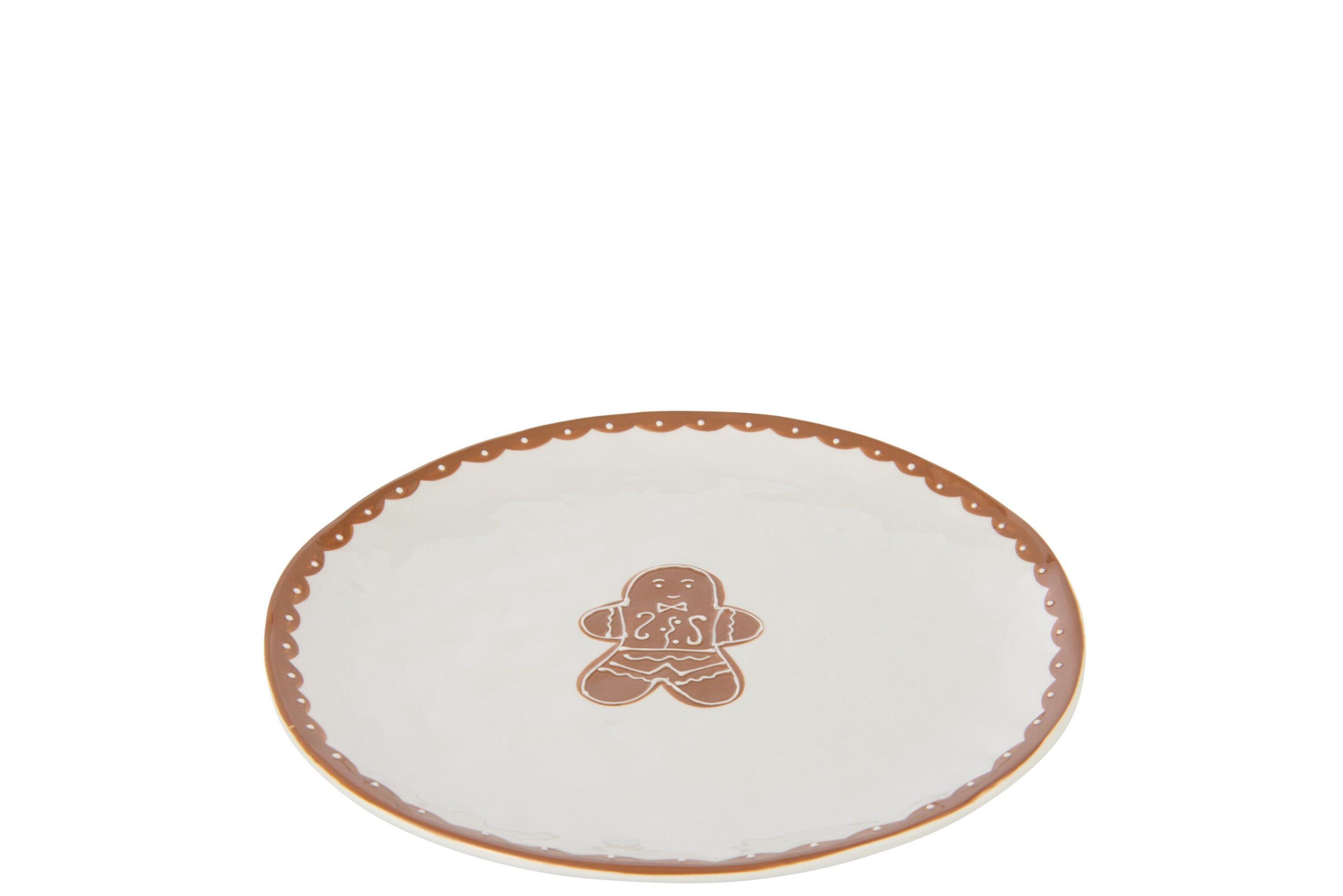 J-Line bord Cookie Rond Dolomiet - keramiek - bruin/wit