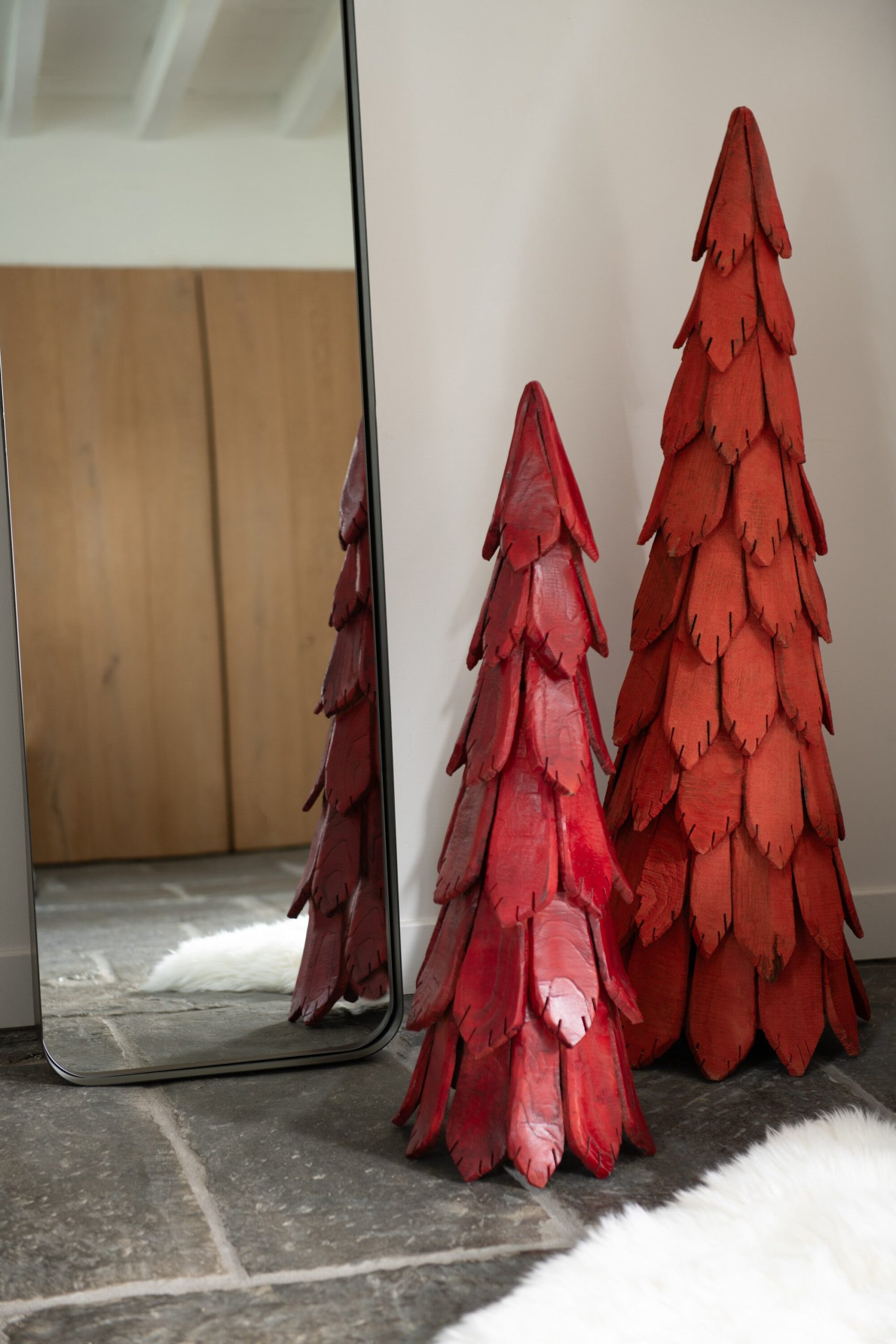 J-Line decoratie Kerstboom Stukken - hout - rood - large