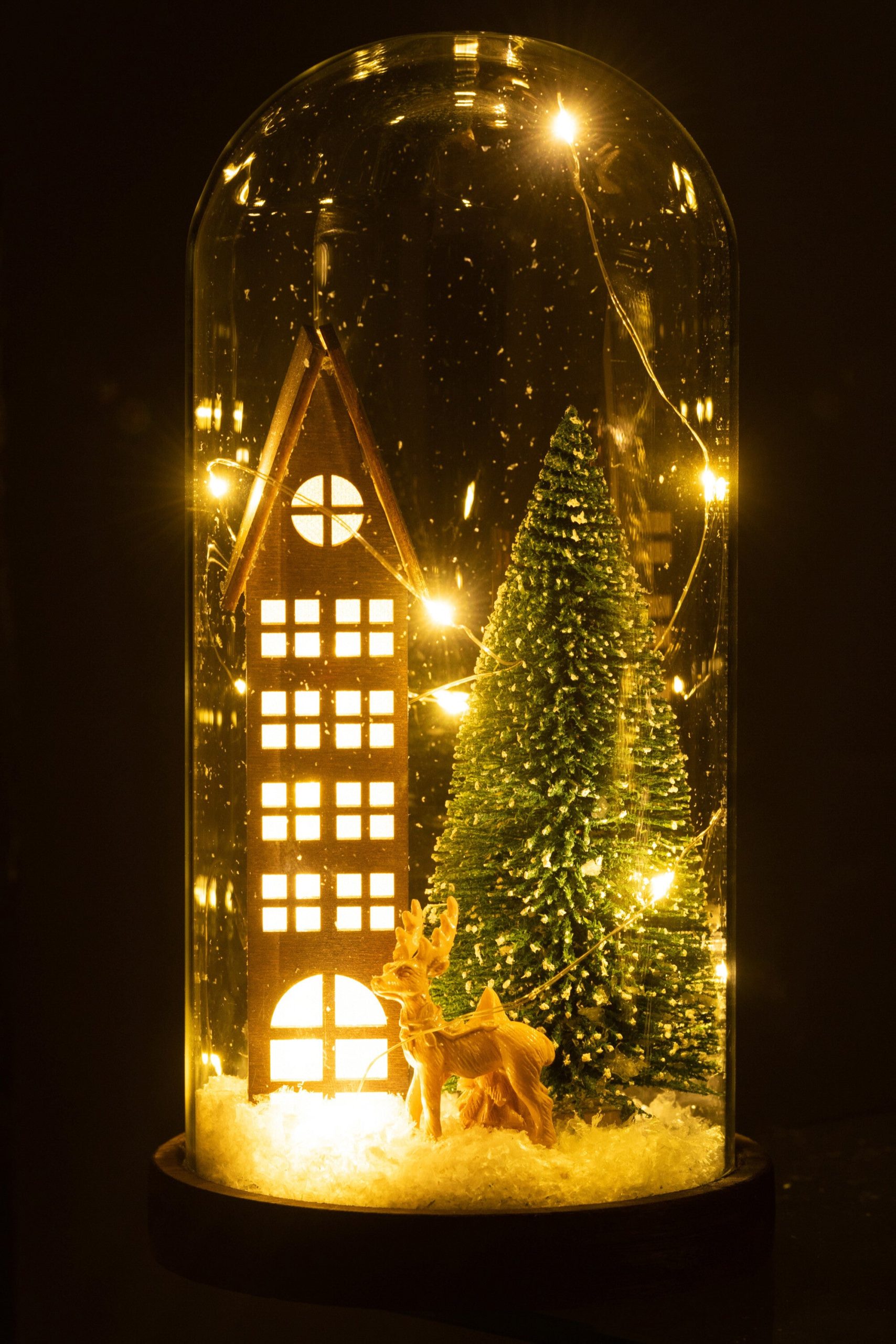 J-Line Decoratieve stolp Huis Kerst - glas/hout - bruin/groen - large