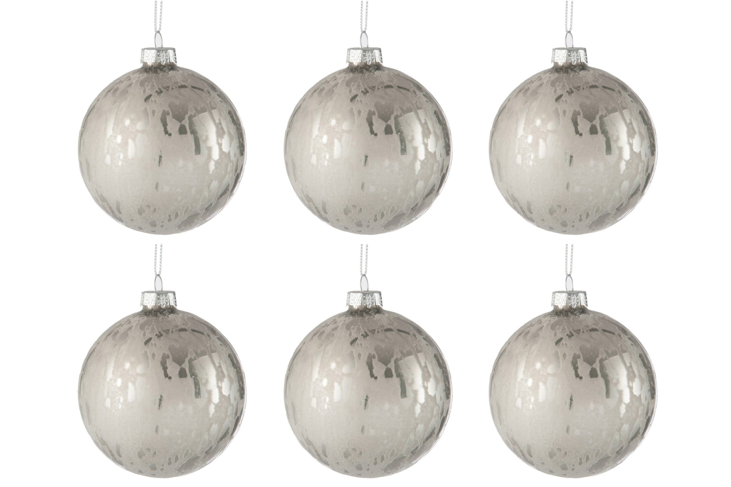 J-Line kerstbal Blinkend - glas - zilver - small - doos van 6 stuks