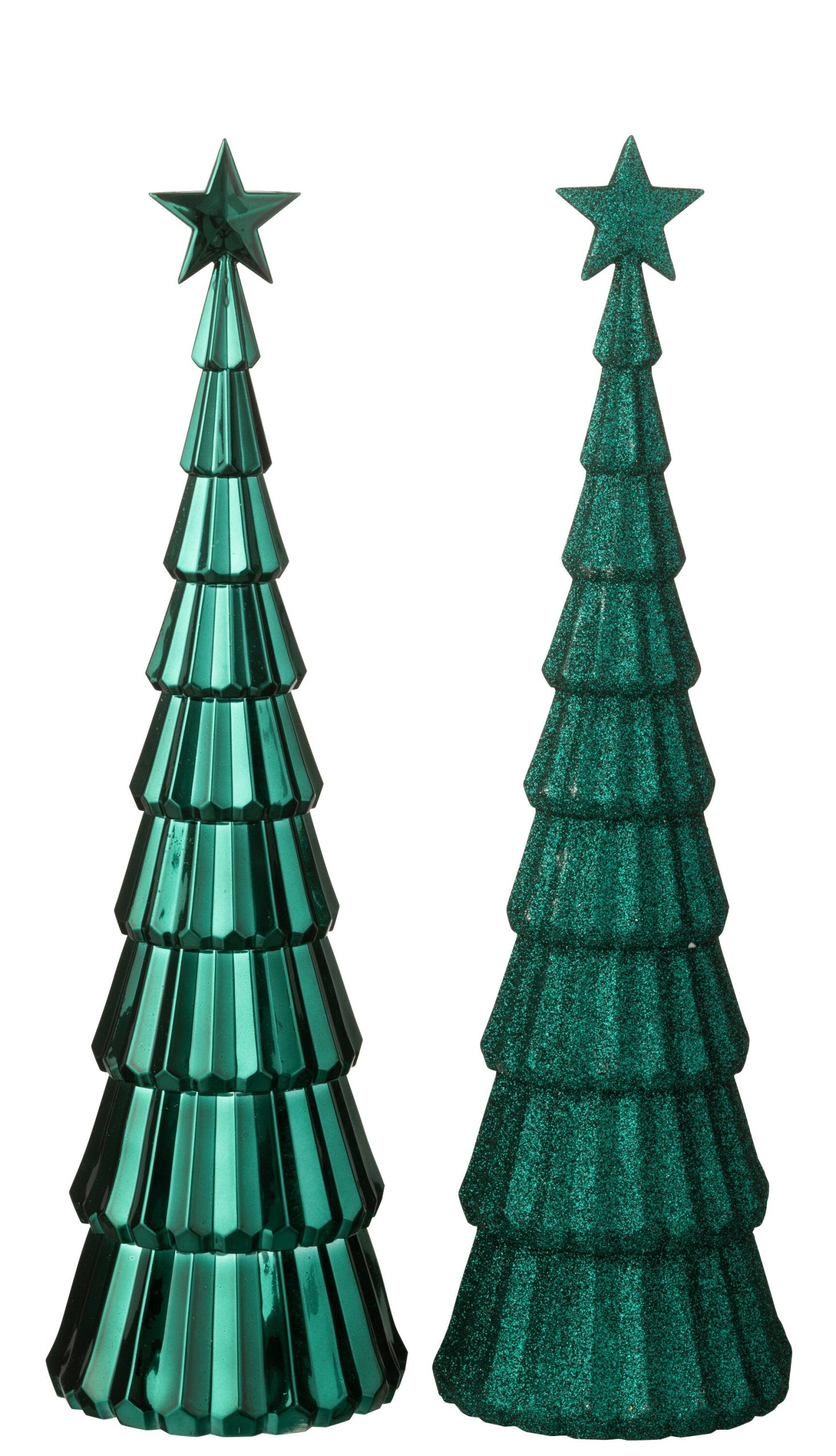 J-Line decoratie Kerstboom + Ster - kunststof - groen - 2 stuks